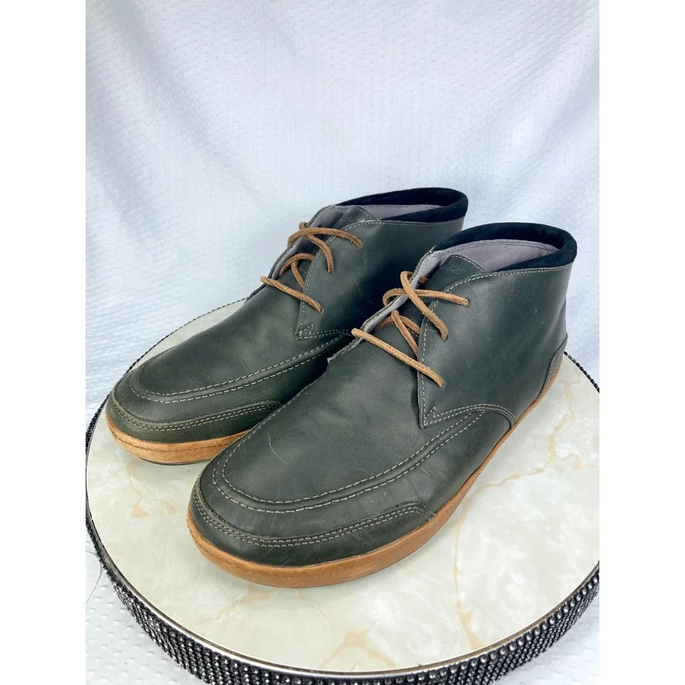 OluKai Pala Leather Chukka Boots Mens Sz 12 Green Moc Toe Gum Sole Rugged Shoes
